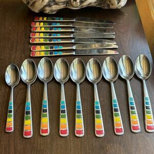 Fiesta ware enamel celebration rainbow flatware  17 piece set